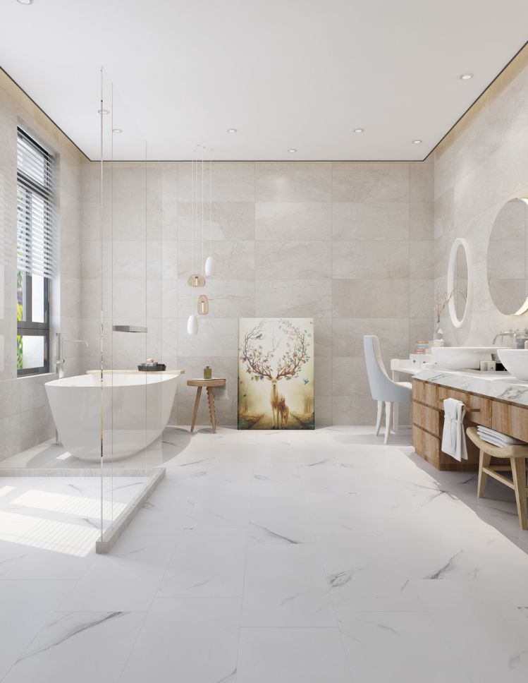 waterproof tile look bathroom floors in a Steinbach bathroom