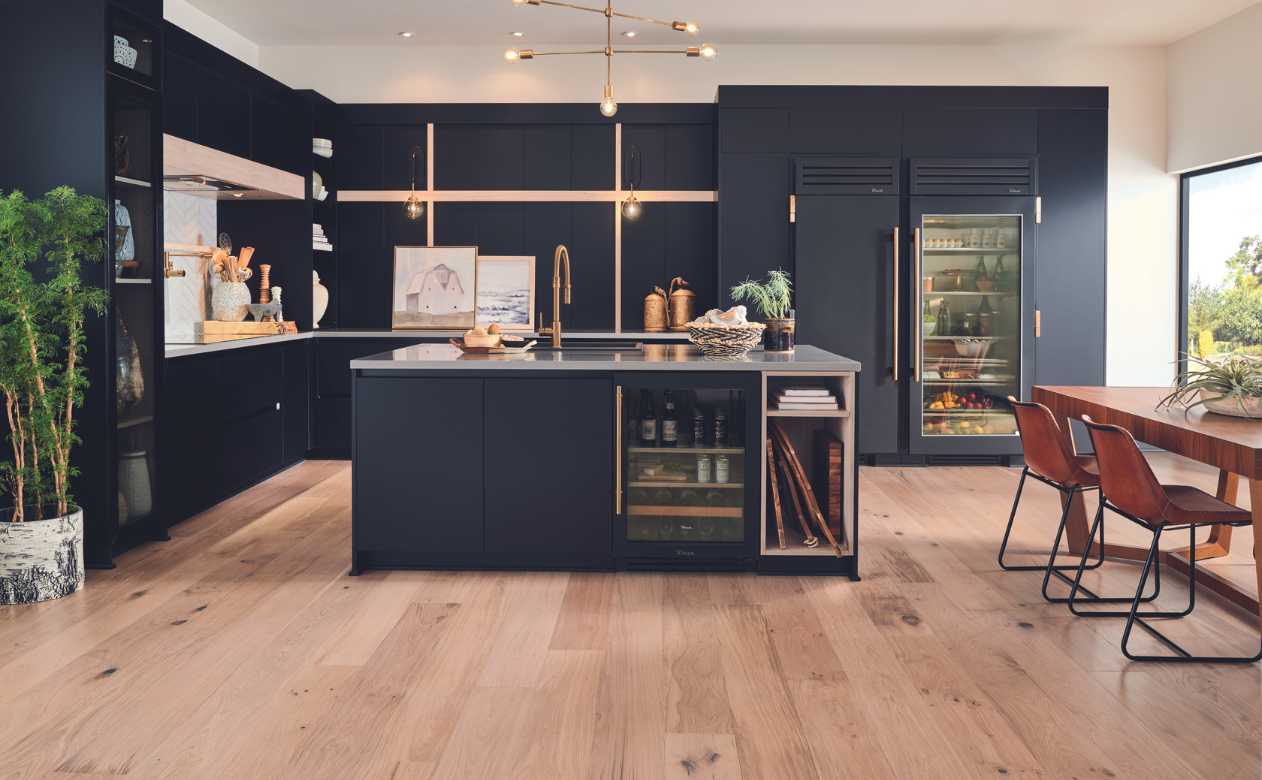 light white oak flooring in modern kitchen